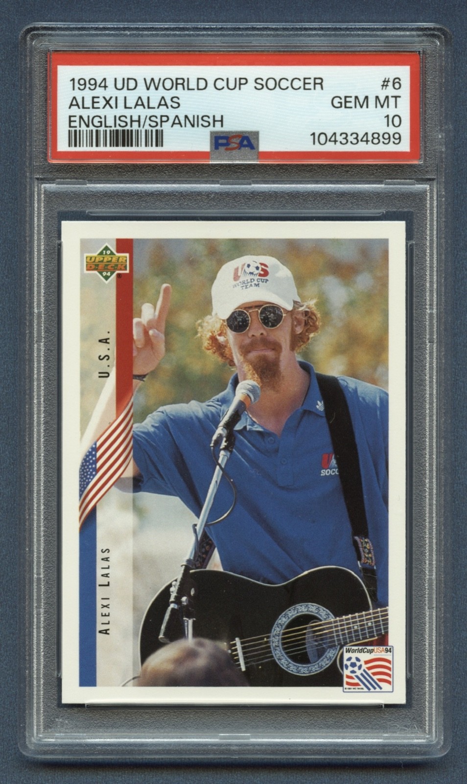 1994 ALEXI LALAS HOF PSA 10 GEM-MT UD WORLD CUP ENGLISH SPANISH U.S.A. (#6) RZC