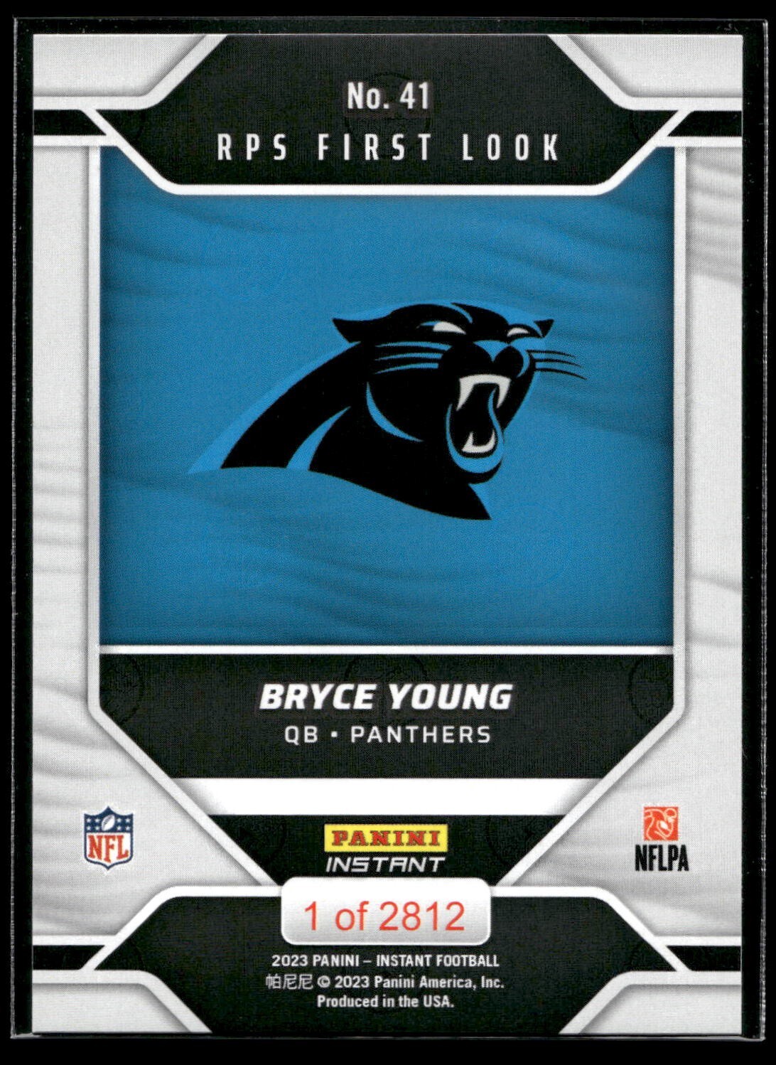 2023 Panini Instant Bryce Young Rookie RPS FIRST LOOK 1/2812 SP Panthers #41 RC