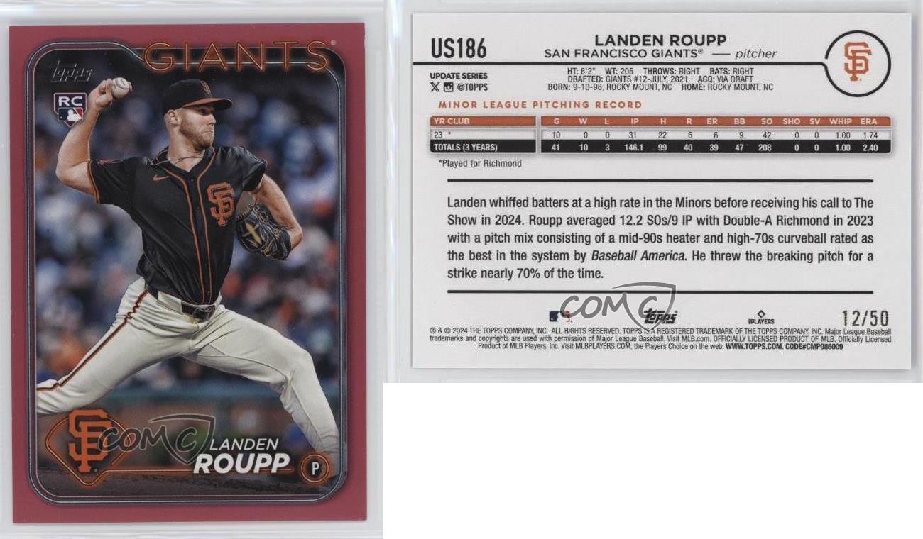 2024 Topps Update Mother’s Day Hot Pink /50 Landen Roupp #US186 Rookie RC