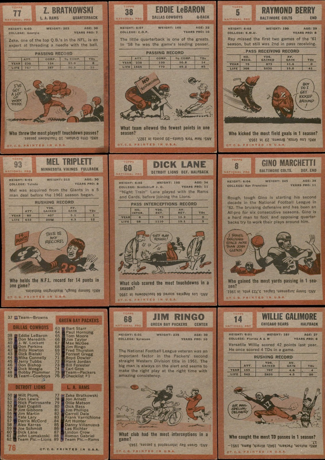 1962 Topps Football Complete Your Set #1-100 You Pick!