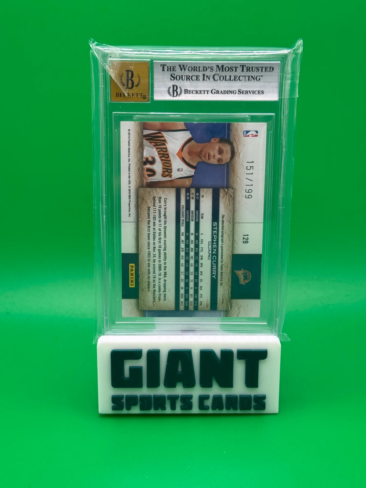 2009 Studio Signatures Stephen Curry #129 /199 BGS 7.5 Auto 10