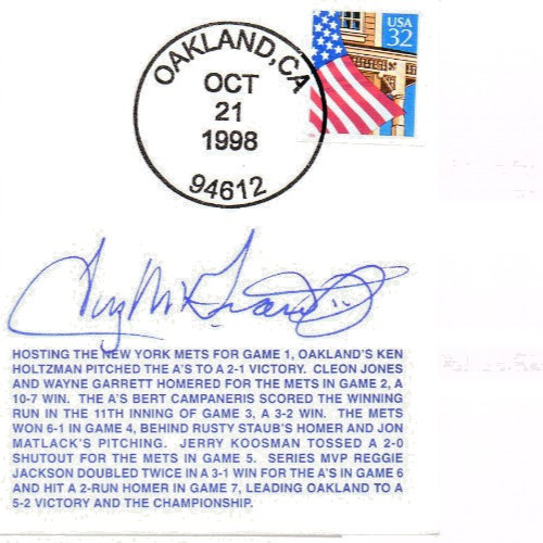 Tug McGraw Mets Autograph 1998 25h Anniversary COA 1973 WS Bulls Eye Cachet