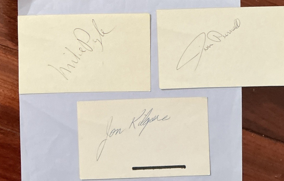 Chicago Bears Signed Index Cards Jim Purnell Mike Pyle Jon Kilgore Football