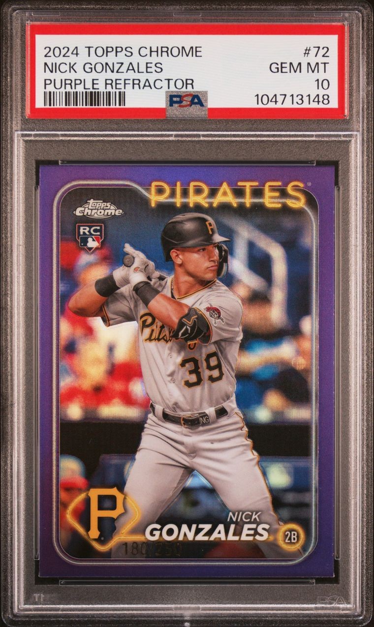 Nick Gonzales 2024 Topps Chrome #87 Purple Refractor RC 180/250 PSA 10