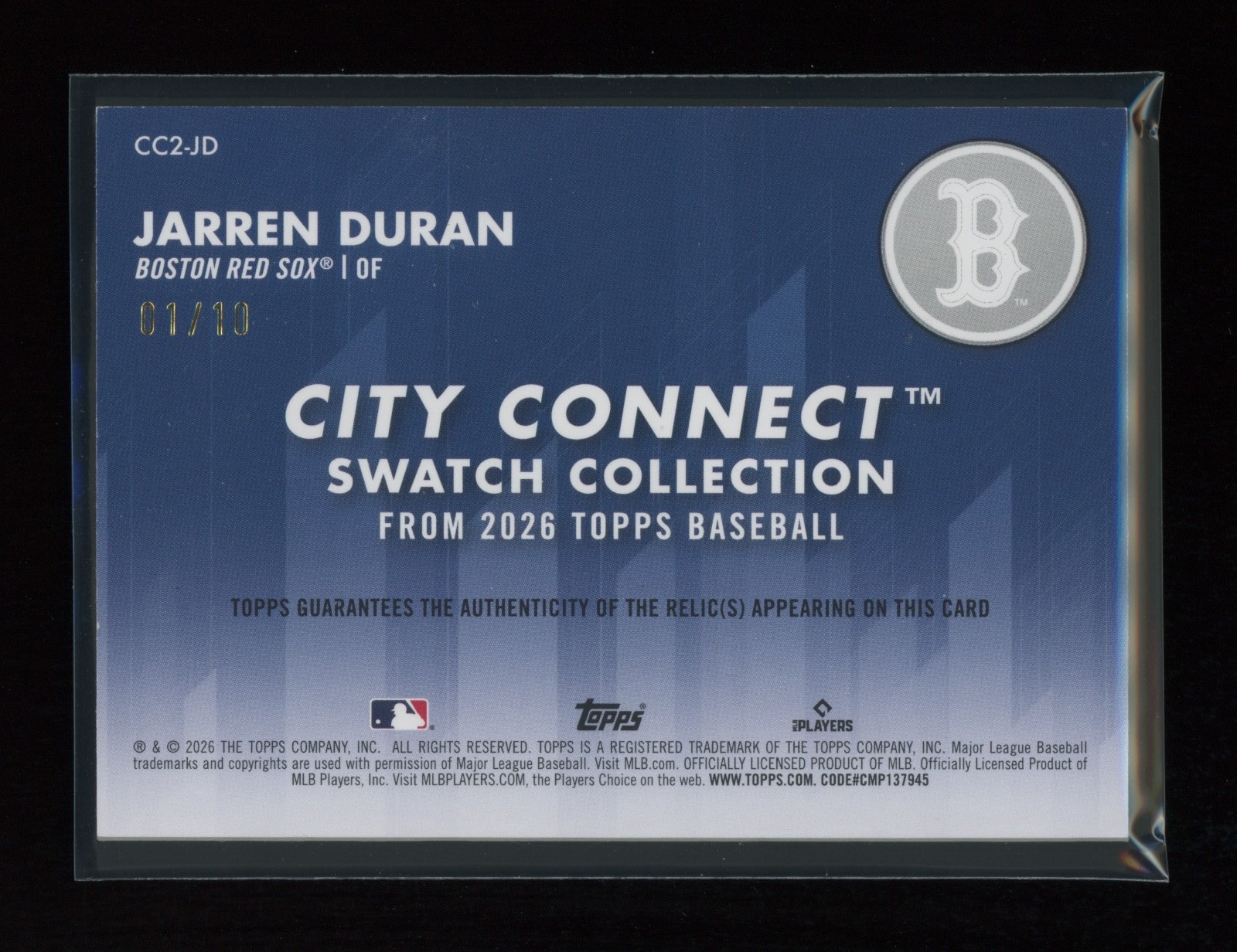 2026 Topps Series 2 JARREN DURAN #CC2-JD City Connect PATCH Black Parallel /10