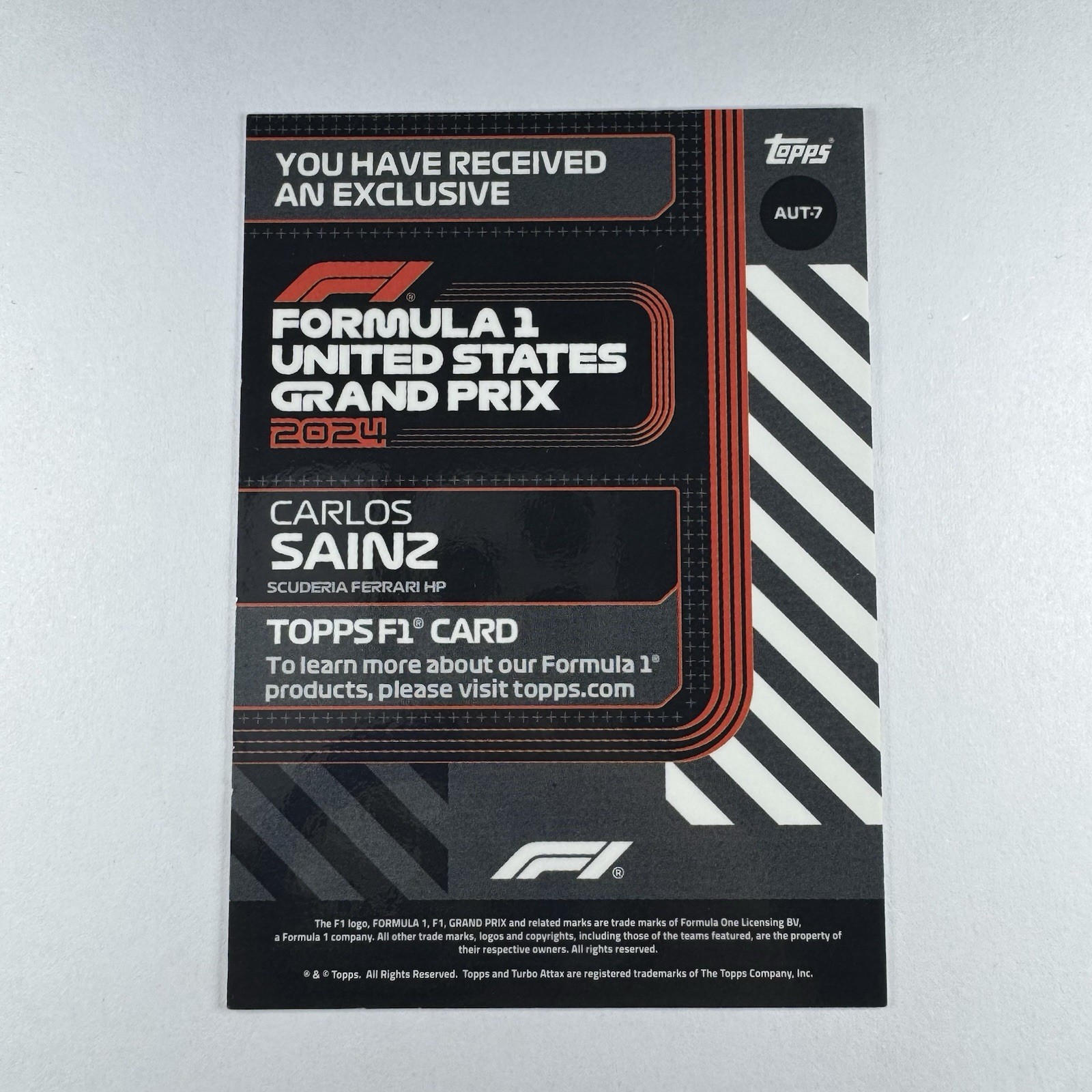2024 Topps F1 United States GP Carlos Sainz /50 Scuderia Ferrari Exclusive AUT-7