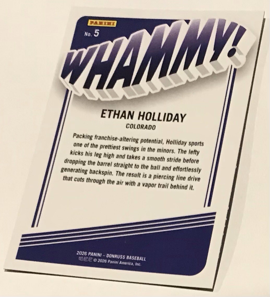 2026 Donruss Baseball #5 Ethan Holliday WHAMMY SSP – Colorado Rockies – RARE!!