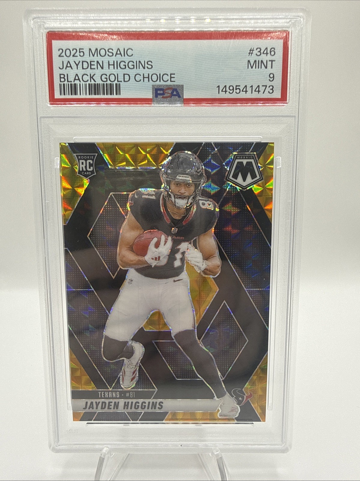2025 Panini Mosaic Jayden Higgins #346 Choice Black Gold Mosaic /8 PSA 9 Rookie