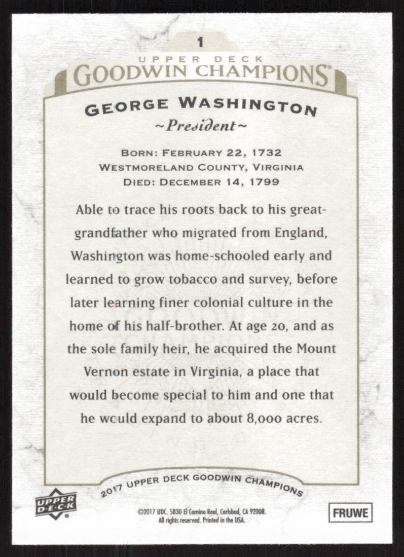 2017 Upper Deck Goodwin Champions George Washington #1