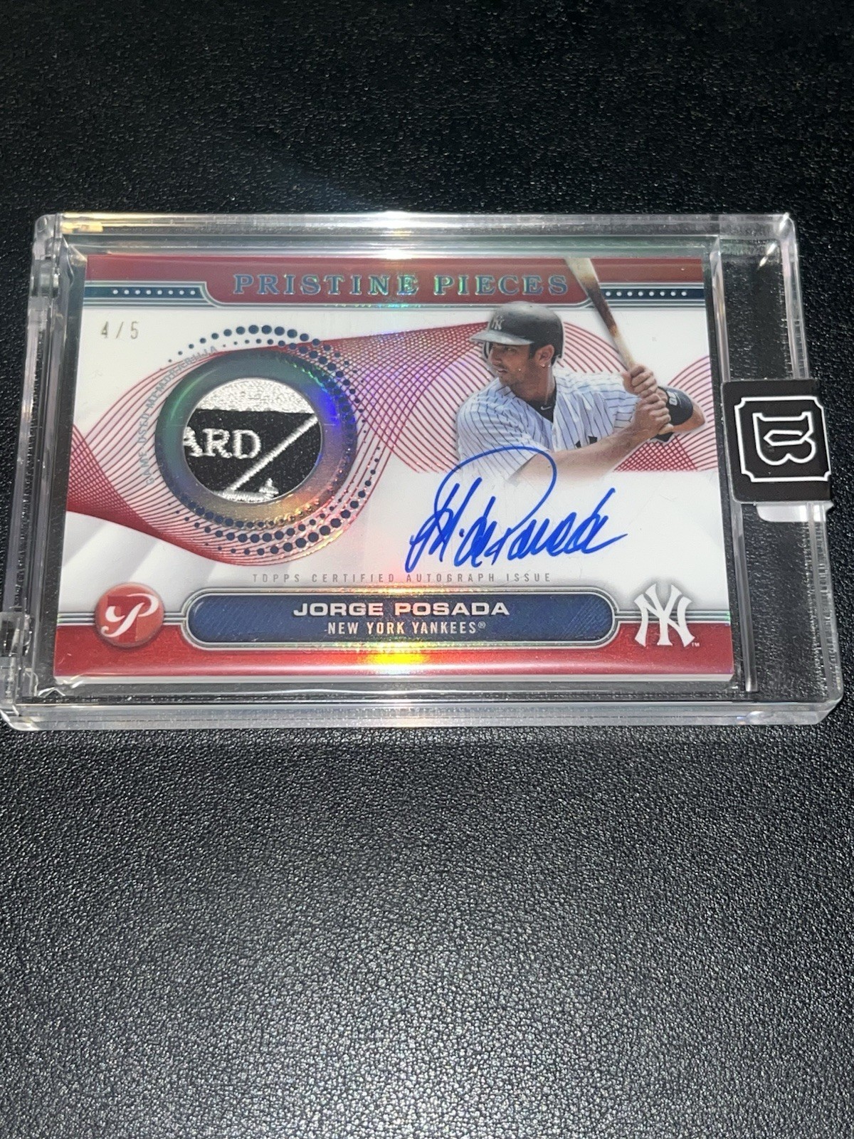 JORGE POSADA 2024 Topps Pristine Pieces Refractor Game Jersey Auto Red 4/5