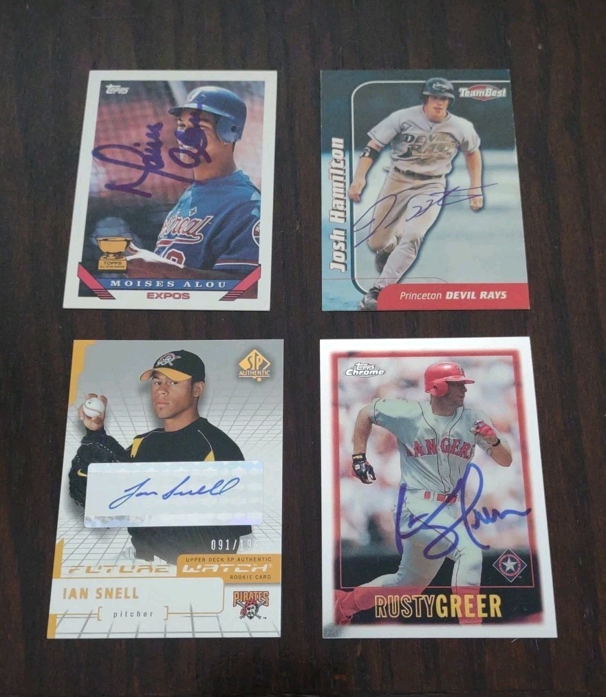 Moises Alou, Josh Hamilton, Ian Snell, Rusty Greer SIGNED BASEBALL CARDS! COA!