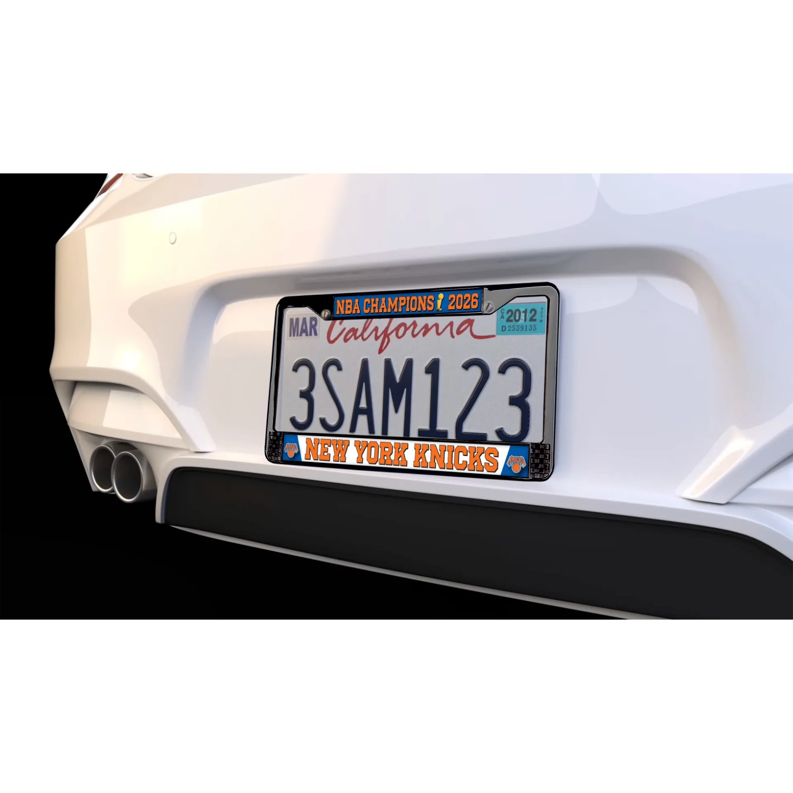 New York Knicks NBA 2026 Champs 3D Domed 2-Hole Black Metal License Plate Frame