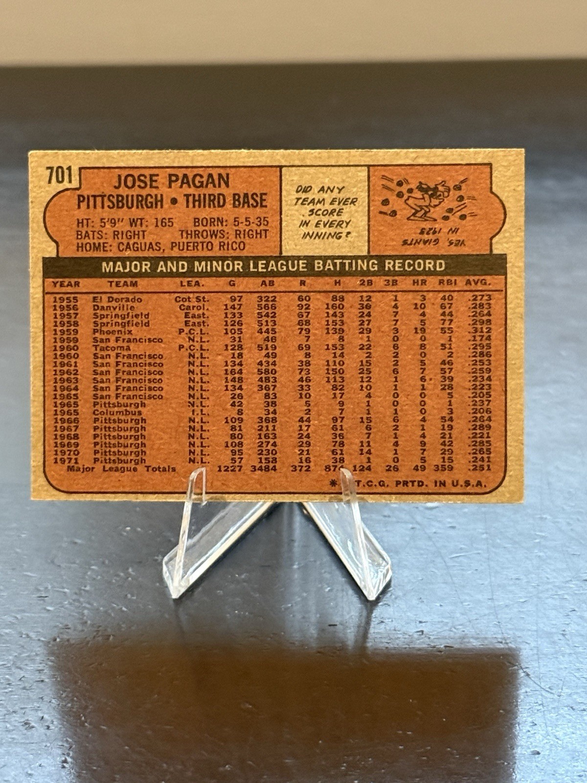 1972 Topps #701 Jose Pagan Vintage Baseball Card – High Number – EX ⚾️