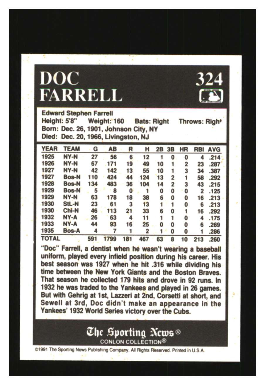 1991 Conlon Collection #324 Doc Farrell New York Giants NM-MT