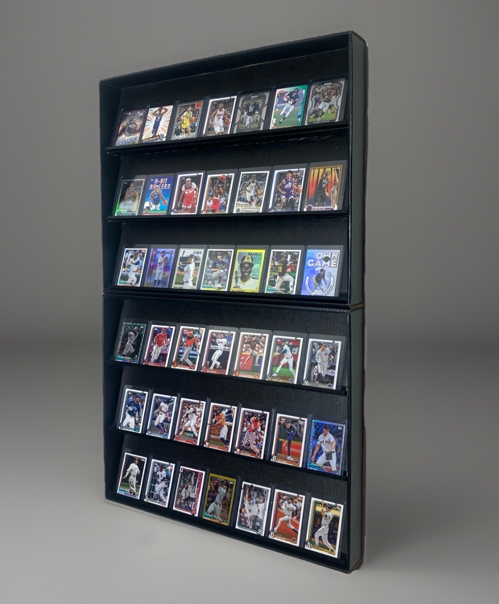 Sports Cards Display Stand Shelf economy corrugated cardboard with plastic rails