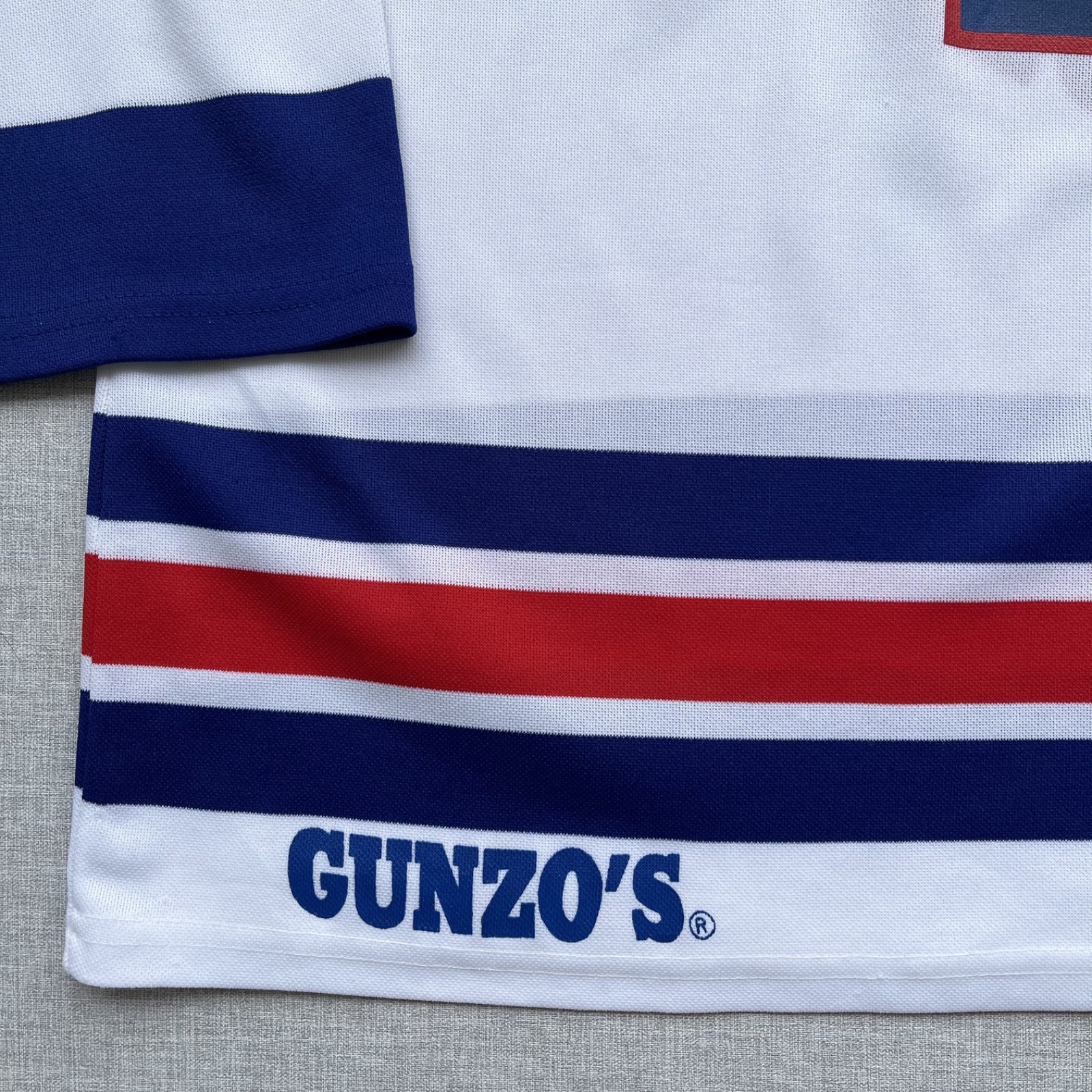 Vintage 1986 USA Europe Hockey Jersey Gunzo’s #2 White Red Blue Adult XL