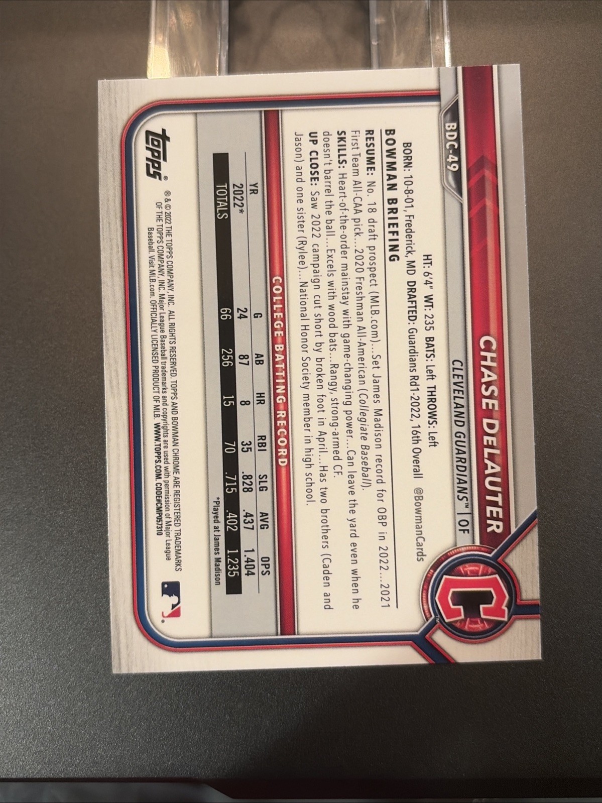 2022 Bowman Draft Chrome 1st CHASE DELAUTER Guardians #BDC-49