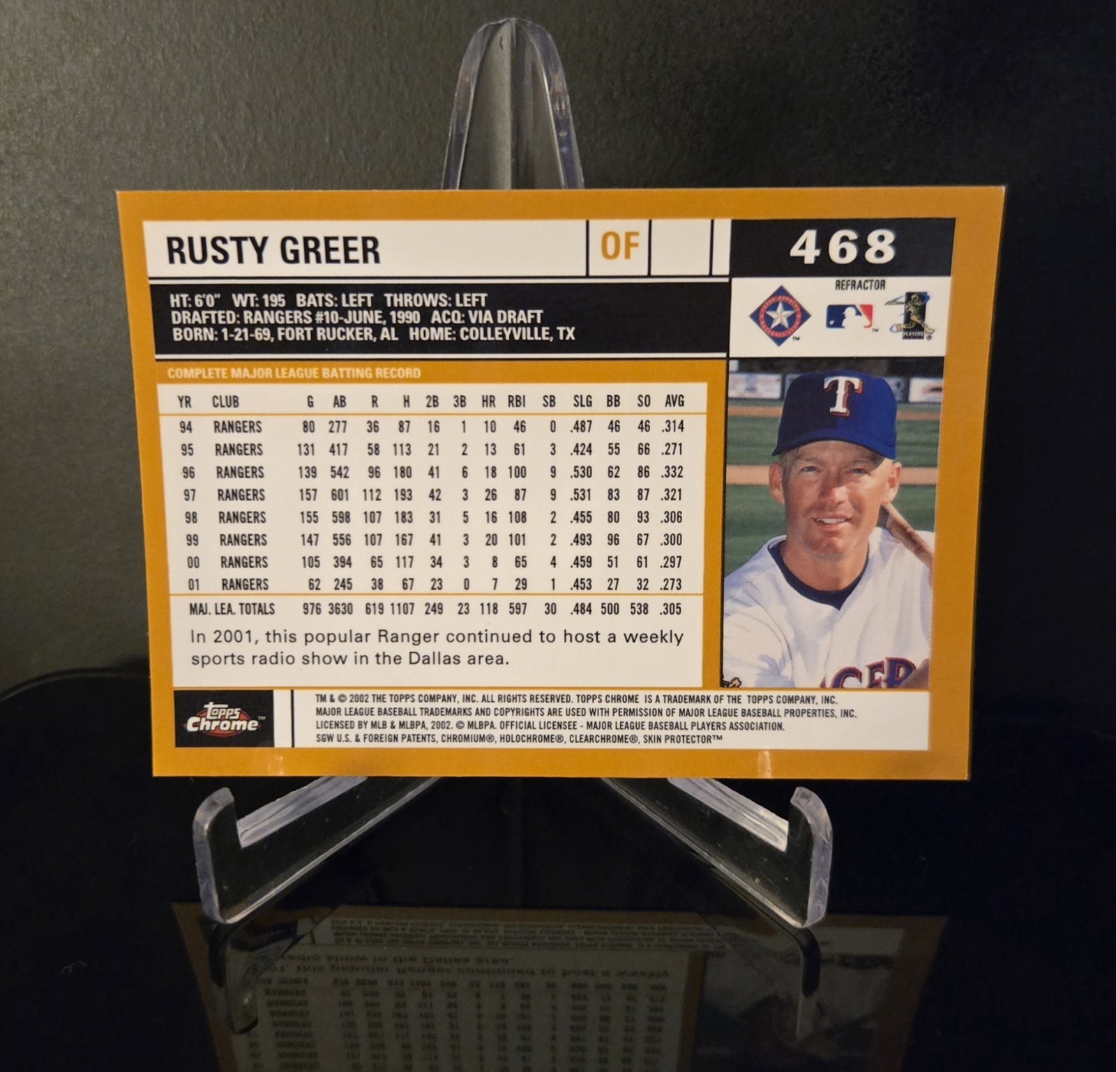 RUSTY GREER 🔥 SP 2002 Topps Chrome Gold Refractor Holo Baseball #468