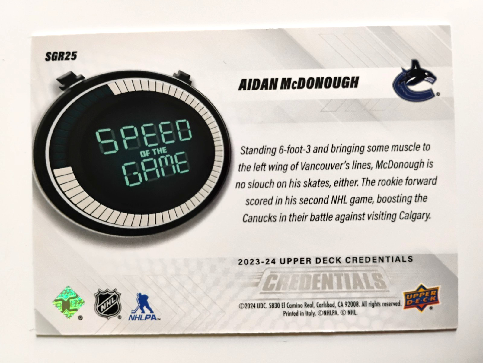 23 24 UPPER DECK CREDENTIALS SPEED OF THE GAME AIDAN MCDONOUGH #25