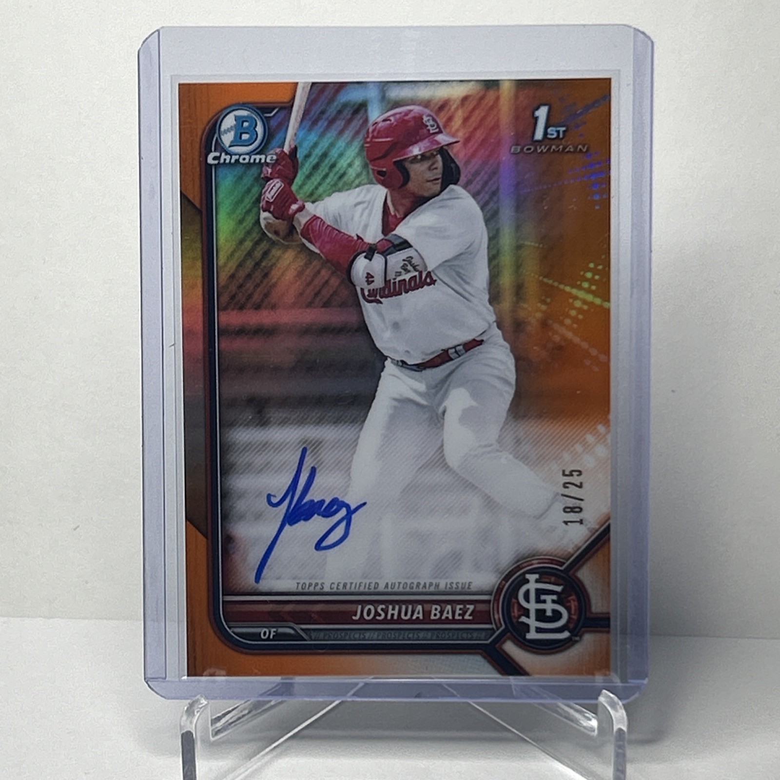 2022 Bowman Chrome Joshua Baez RC Rookie Orange Refractor Auto /25