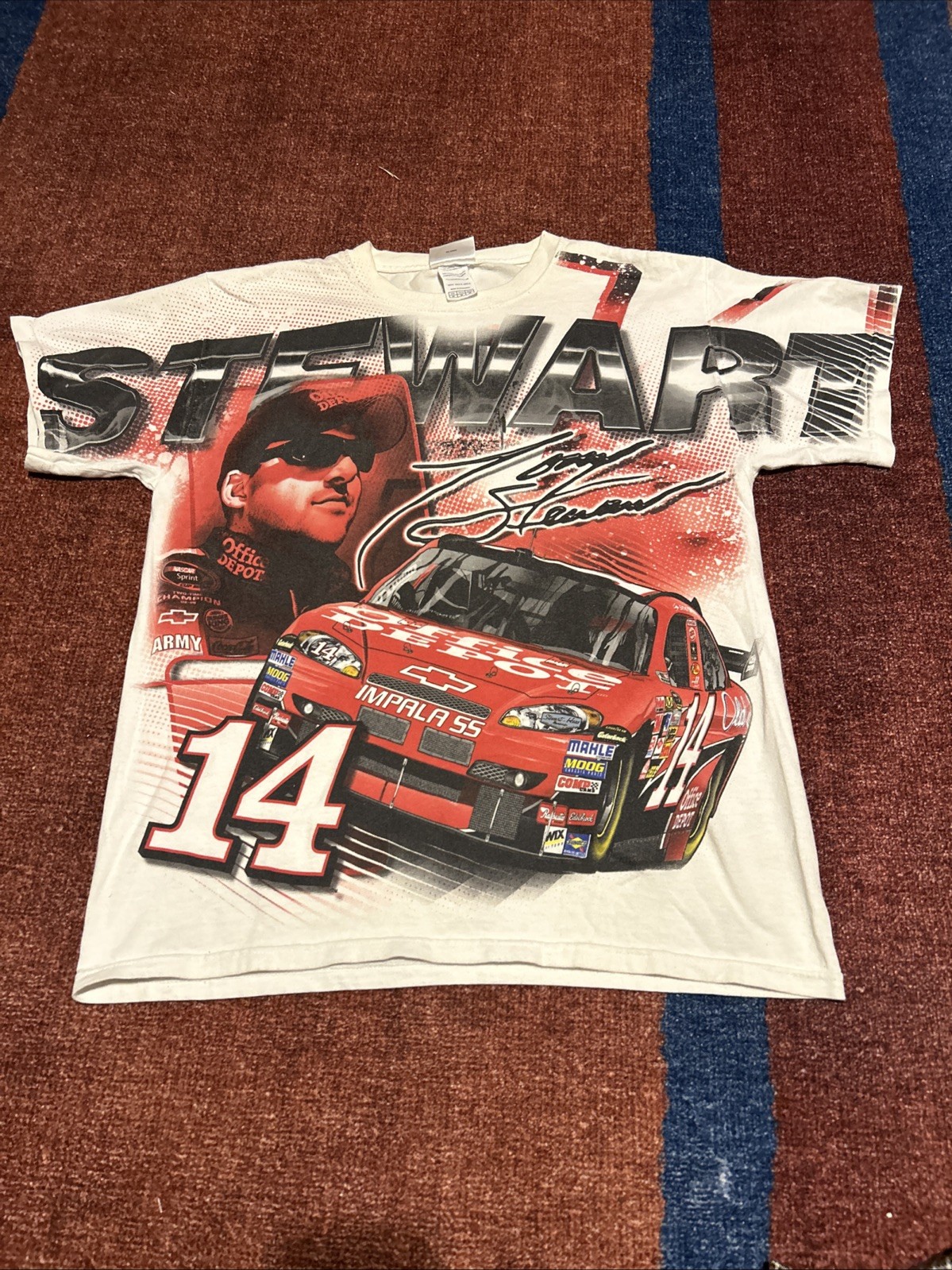 Vintage Nascar AOP All Over Print Tony Stewart #14 Office Depot Tee Shirt M