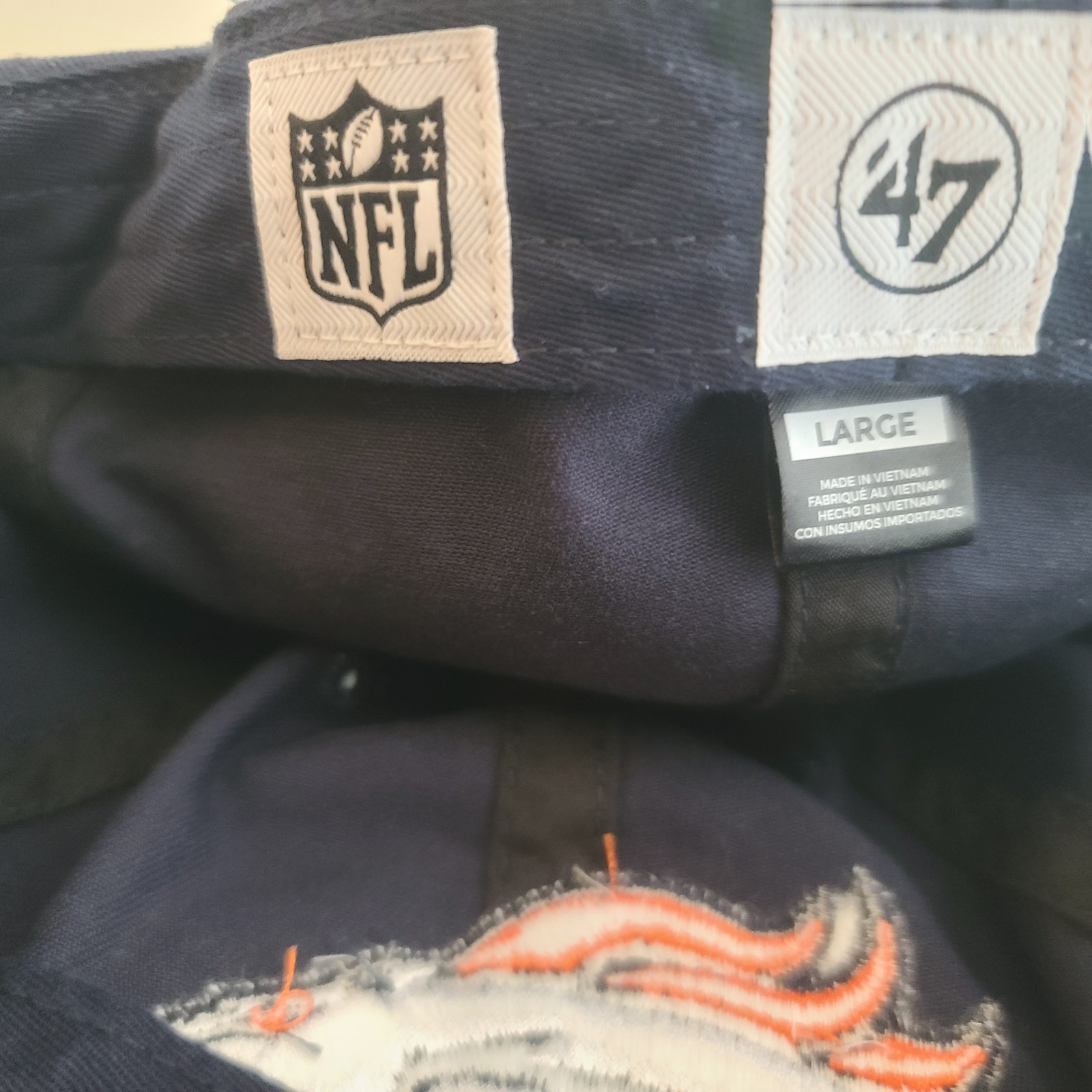Denver Broncos Mens Navy Blue Large Fitted Adjustable Football Hat Cap
