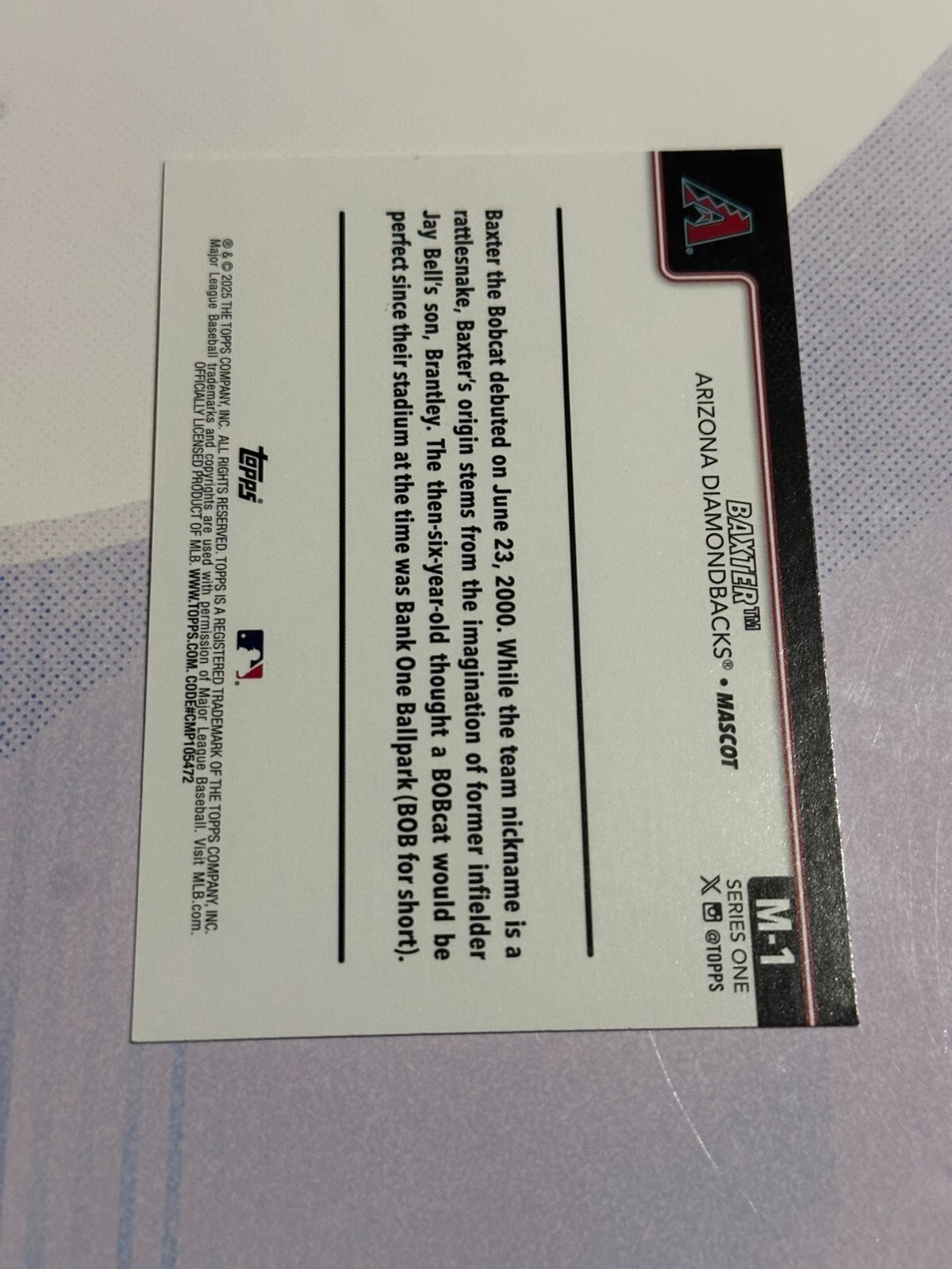 2025 Topps Series 1 – #M-1 Baxter – Mascot Insert 5