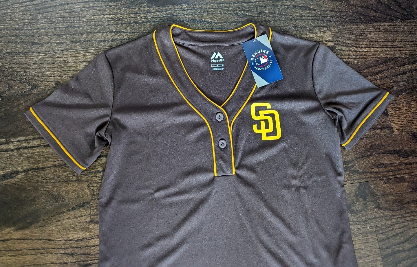 Womens Majestic San Diego Padres Two Button Pullover Jersey Brown Multiple Sizes
