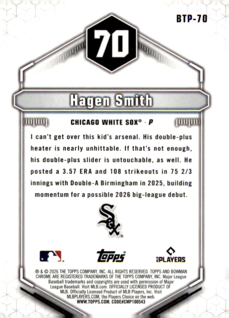 2026 Bowman #BTP-70 Hagen Smith Bowman Scouts’ Top 100
