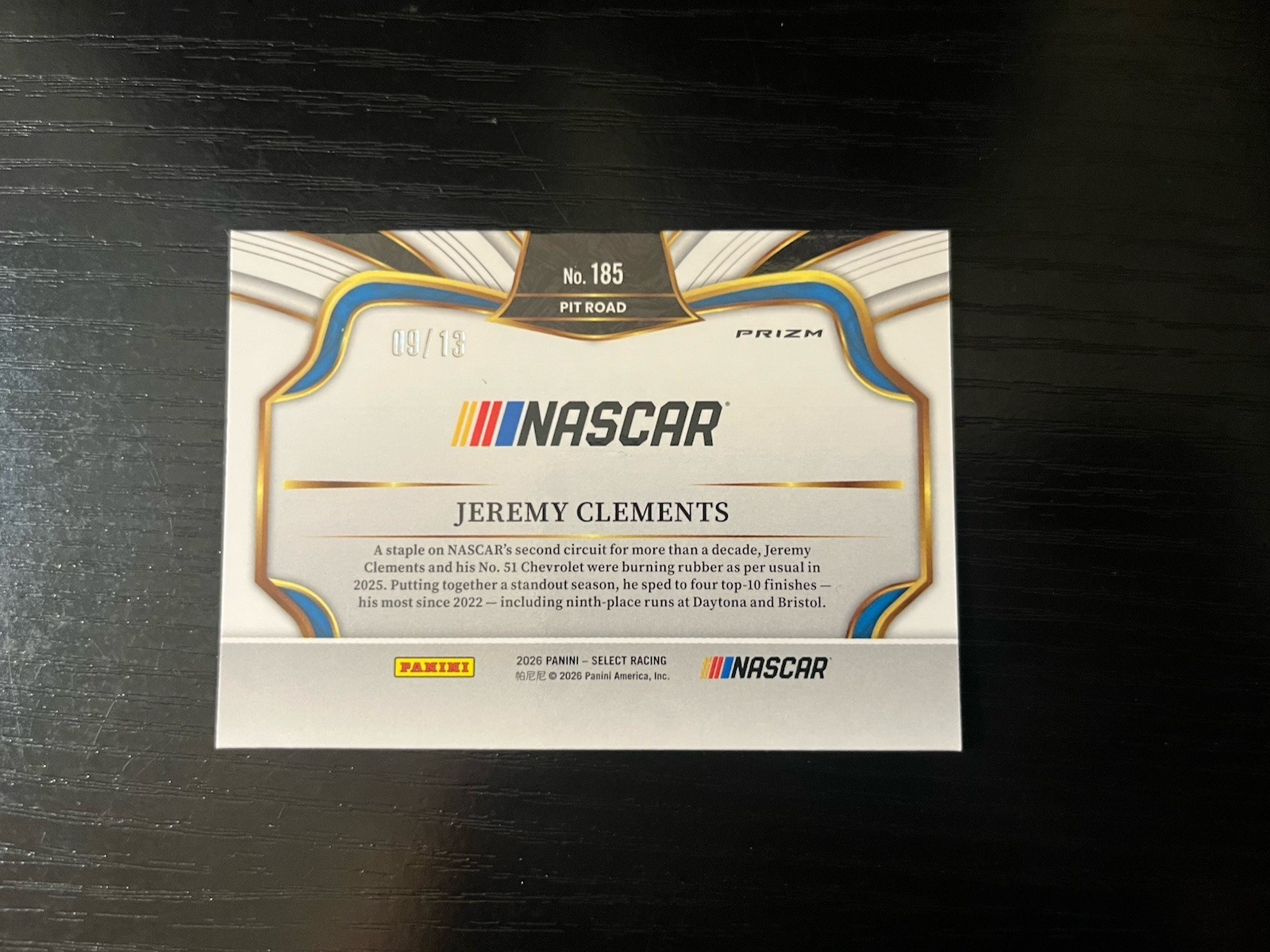 Jeremy Clements 2026 Panini Select FOTL Gold Power Plaid 9/13 #185 Chevy