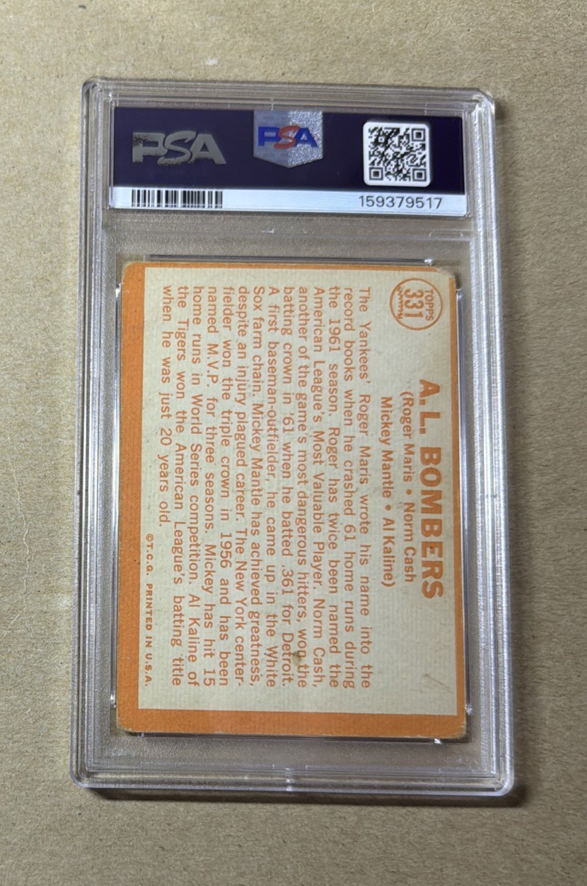 1964 Topps Baseball AL Bombers Maris Cash Mantle Kaline Card #331 PSA 1