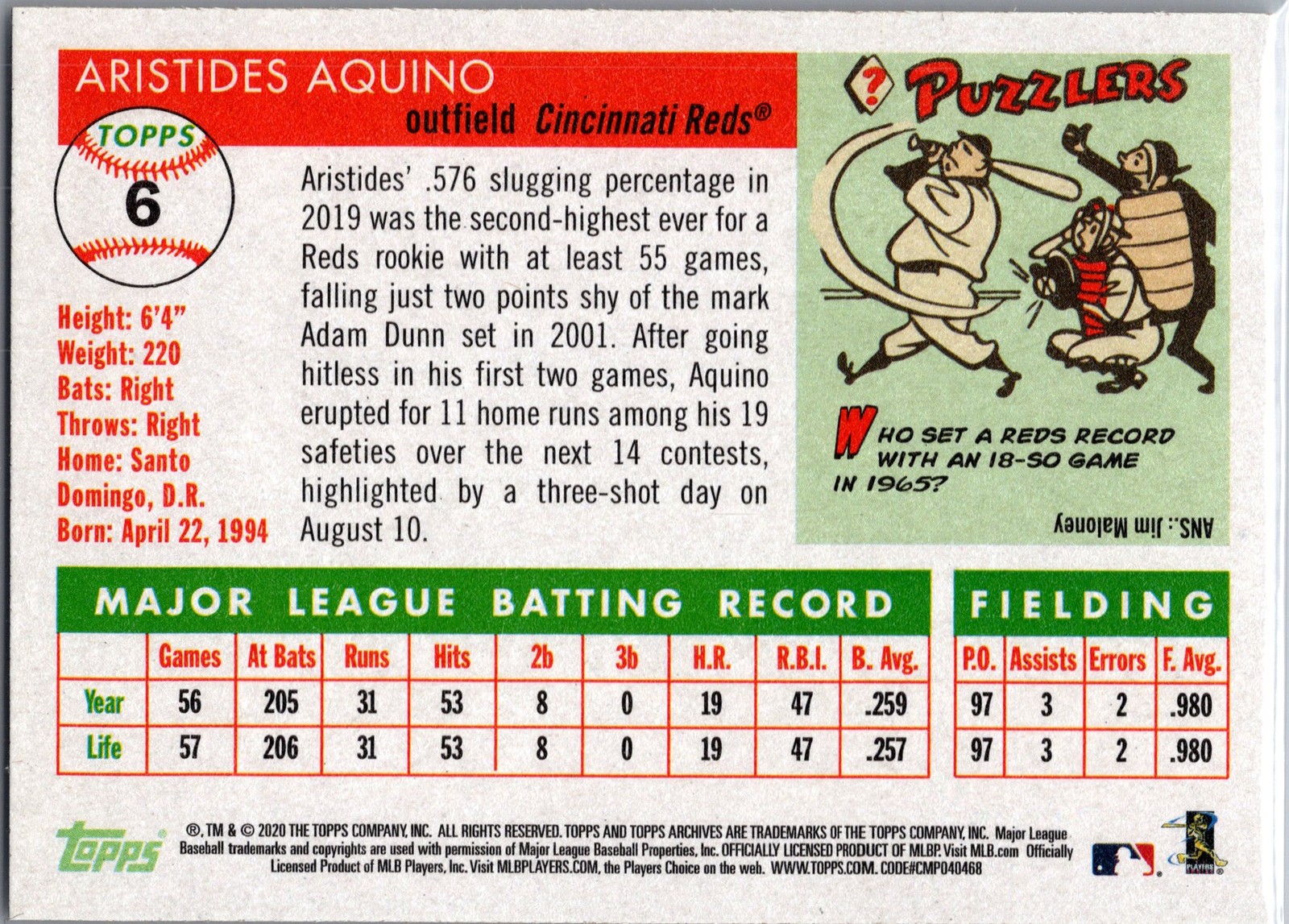 2020 Topps Archives #6 Aristides Aquino