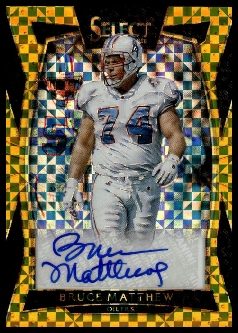 2016 Select Bruce Matthews Signatures Gold Prizm #/10 Houston Oilers SN,AU