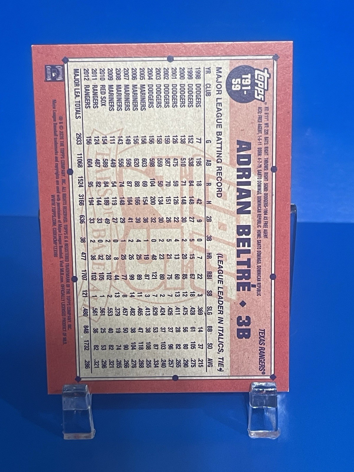 2026 Topps Series 1 – 1991 Topps Baseball Adrian Beltre #T91-59 Gold 45/50