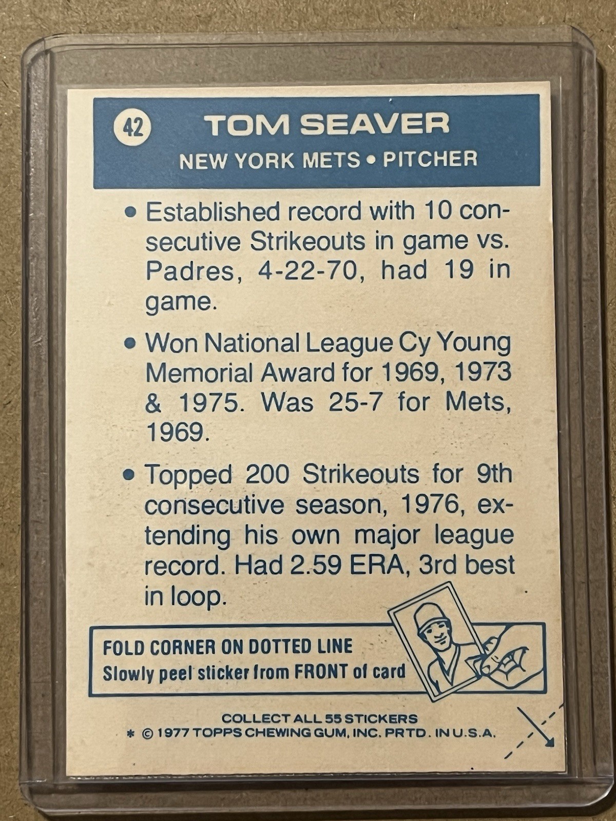1977 Topps Baseball Card Cloth Stickers Tom Seaver New York Mets #42