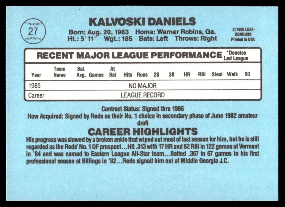 1986 Donruss Kal Daniels Rookie #27