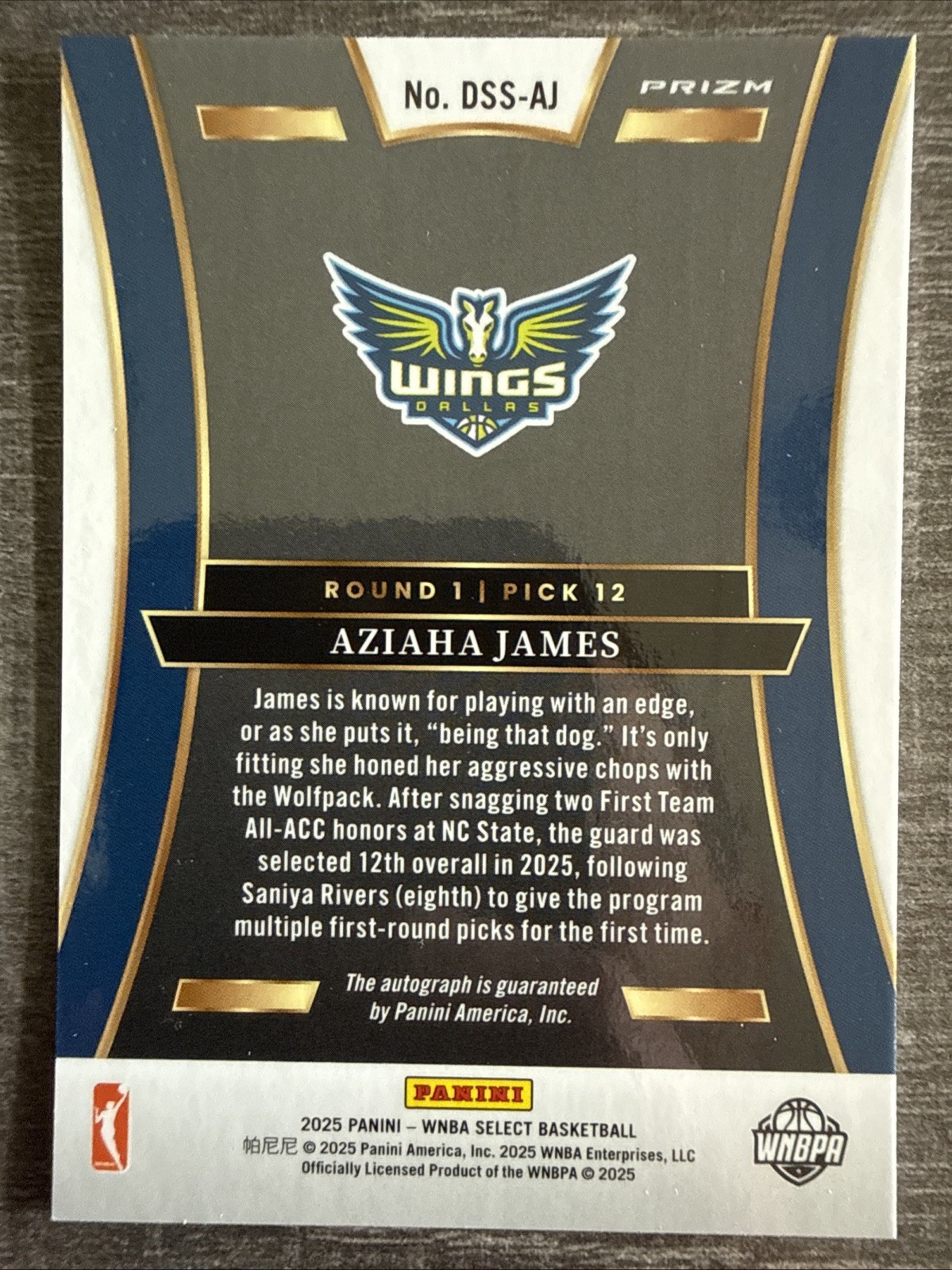 2025 Select WNBA Aziaha James Silver Auto Prizm DSS-AJ