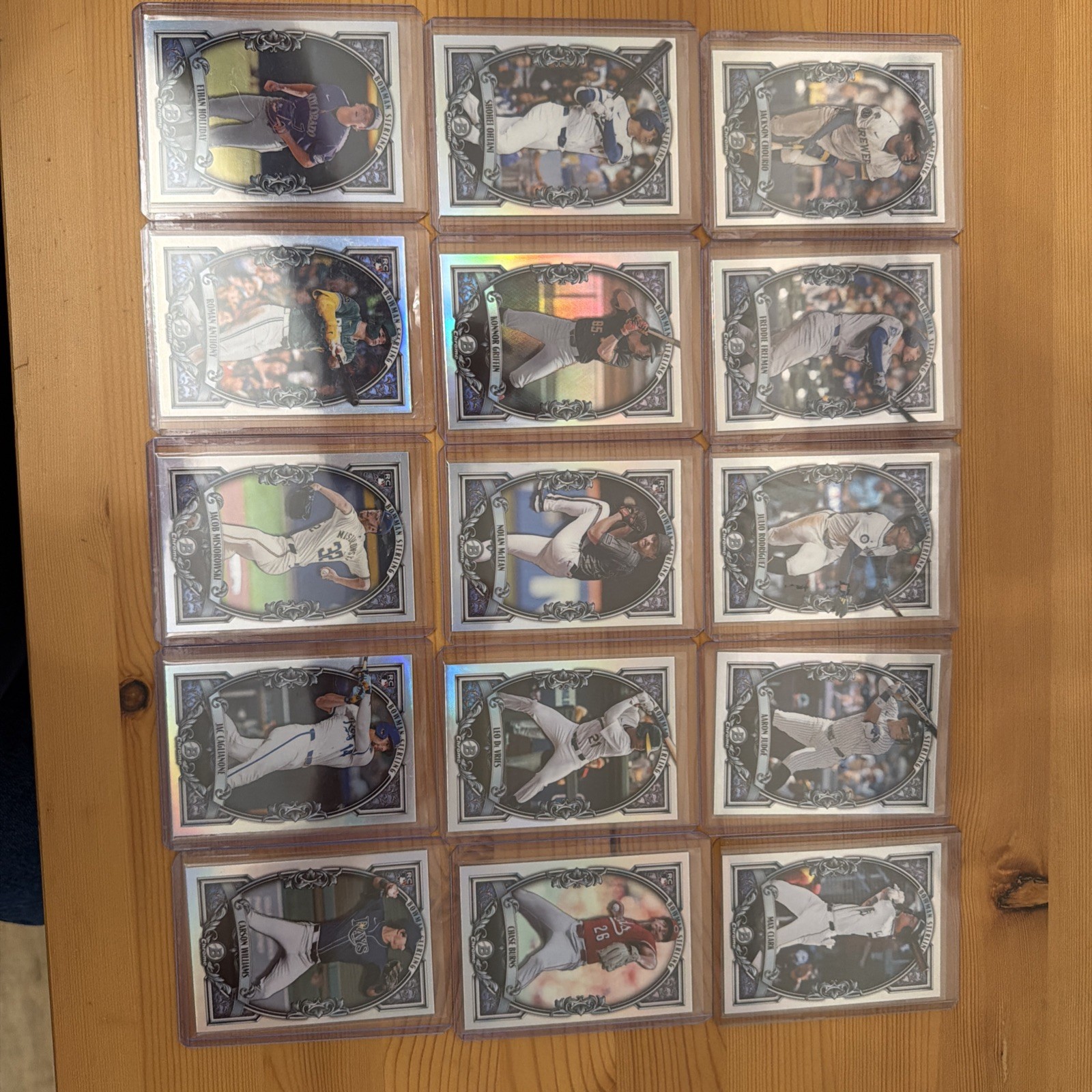 2026 Bowman Sterling 15 Card Set BST-1 through BST-15 in top loaders.