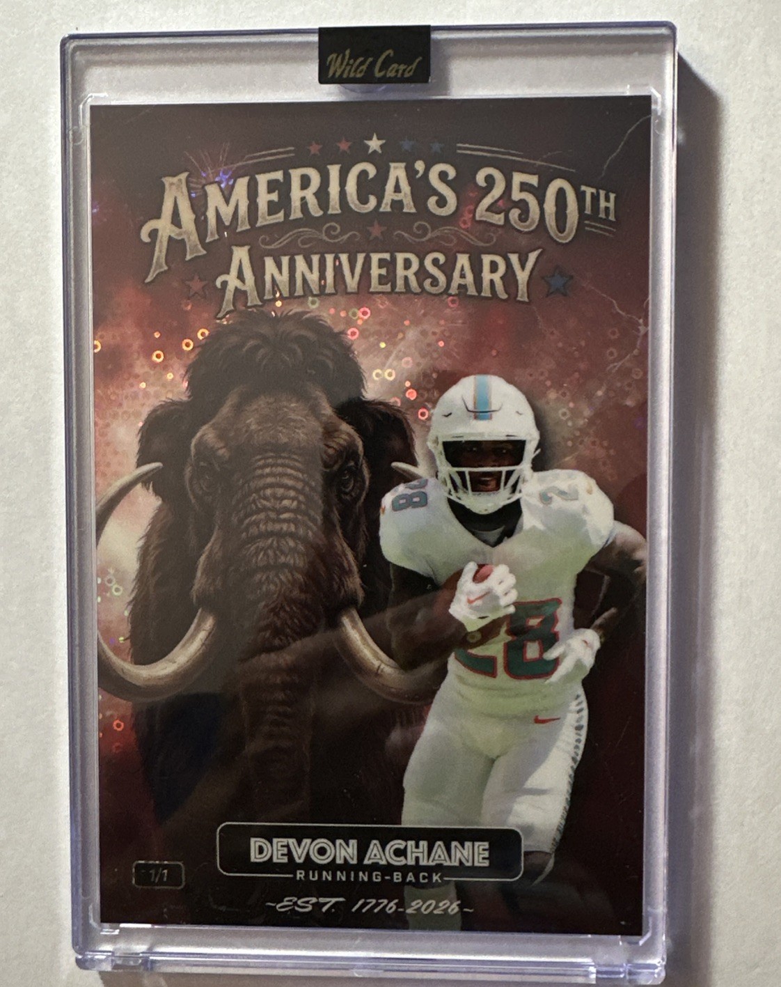 Devon Achane 1/1 Mammoth 2026 Wild Card 250th Anniversary Mammoth