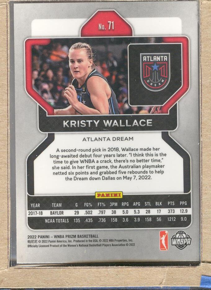 Kristy Wallace 71 2022 Panini Prizm Rookie RC
