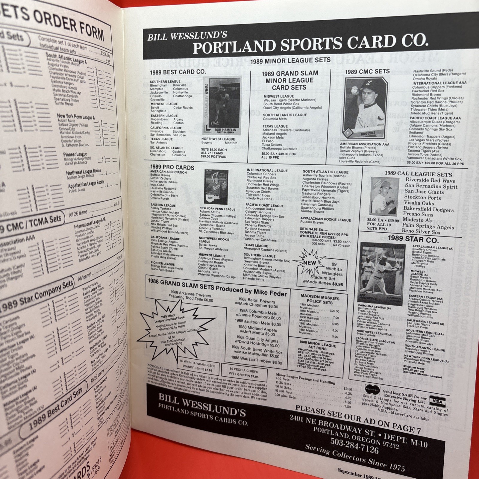 Minor League Monthly Price Guide Magazine-September 1989-USA W. Clark/M. McGwire