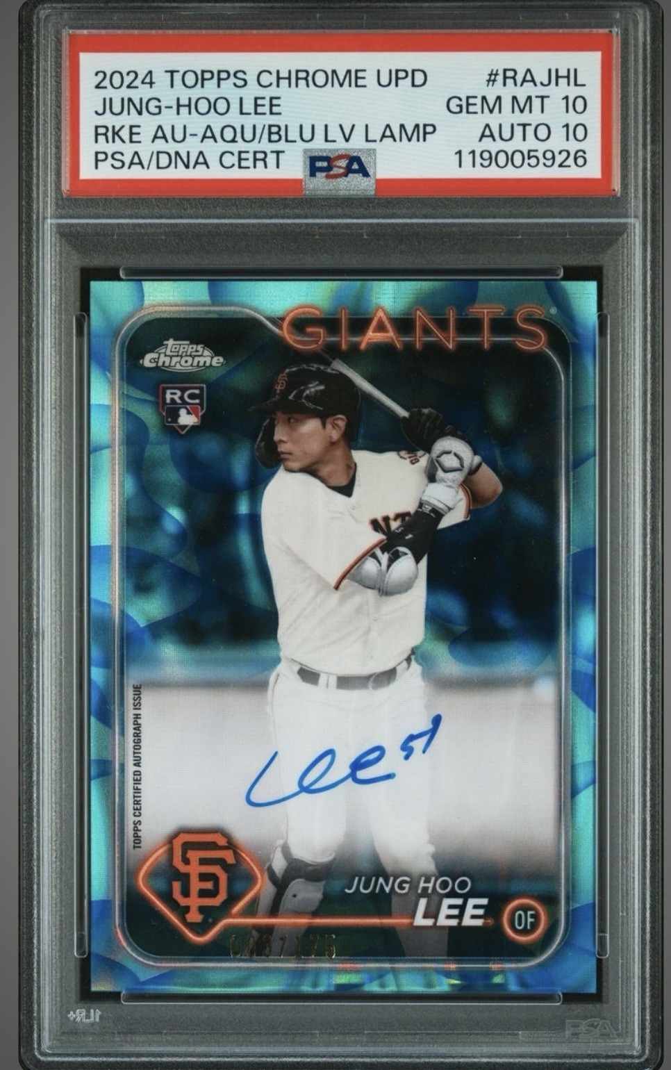2024 Topps Chrome Rookie Autographs Jung-Hoo Lee RAJHL Aqua Blue PSA 10 /175