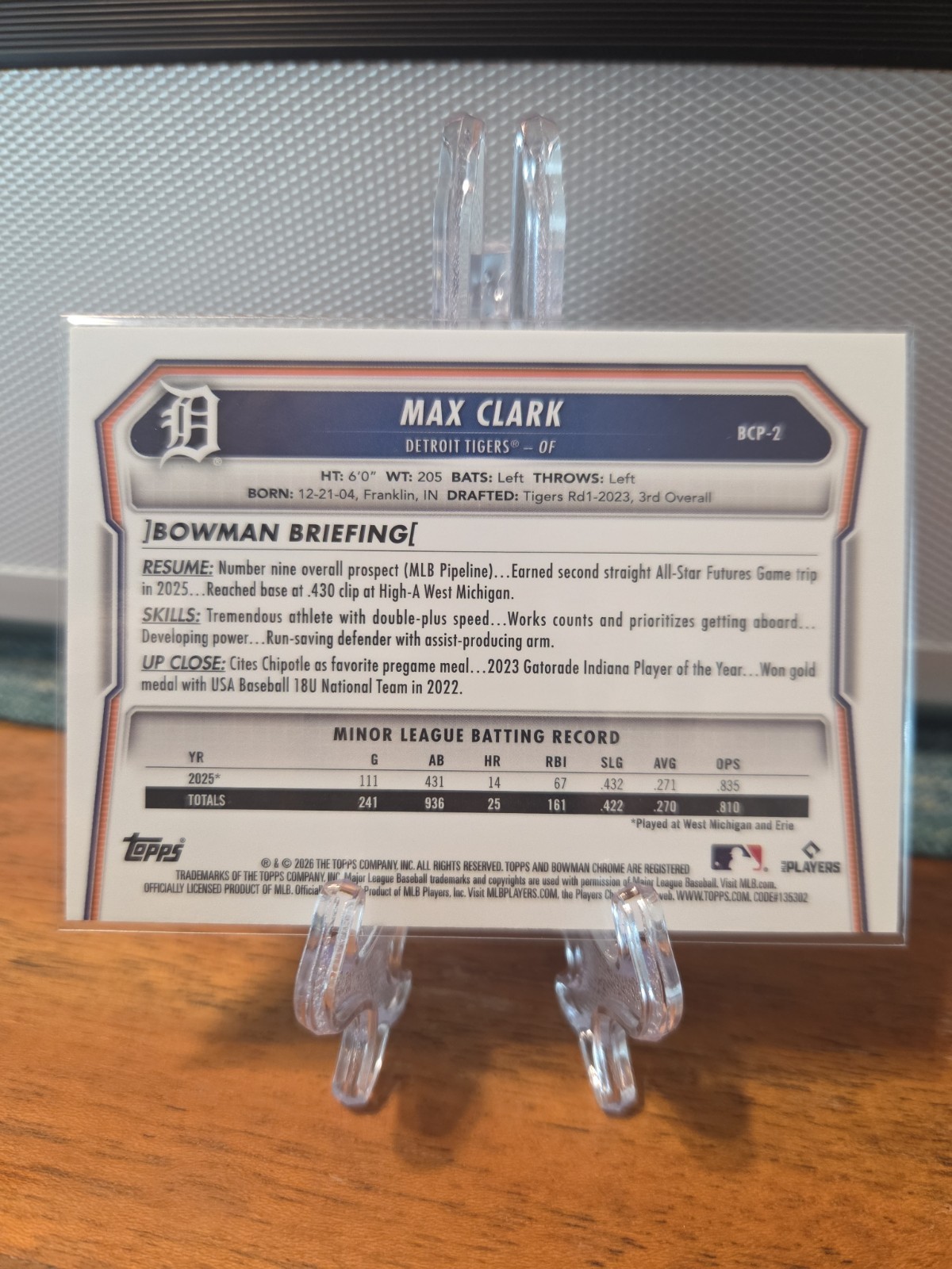 2026 Bowman #BCP-2 Max Clark Prospect Mini Diamond Refractor!