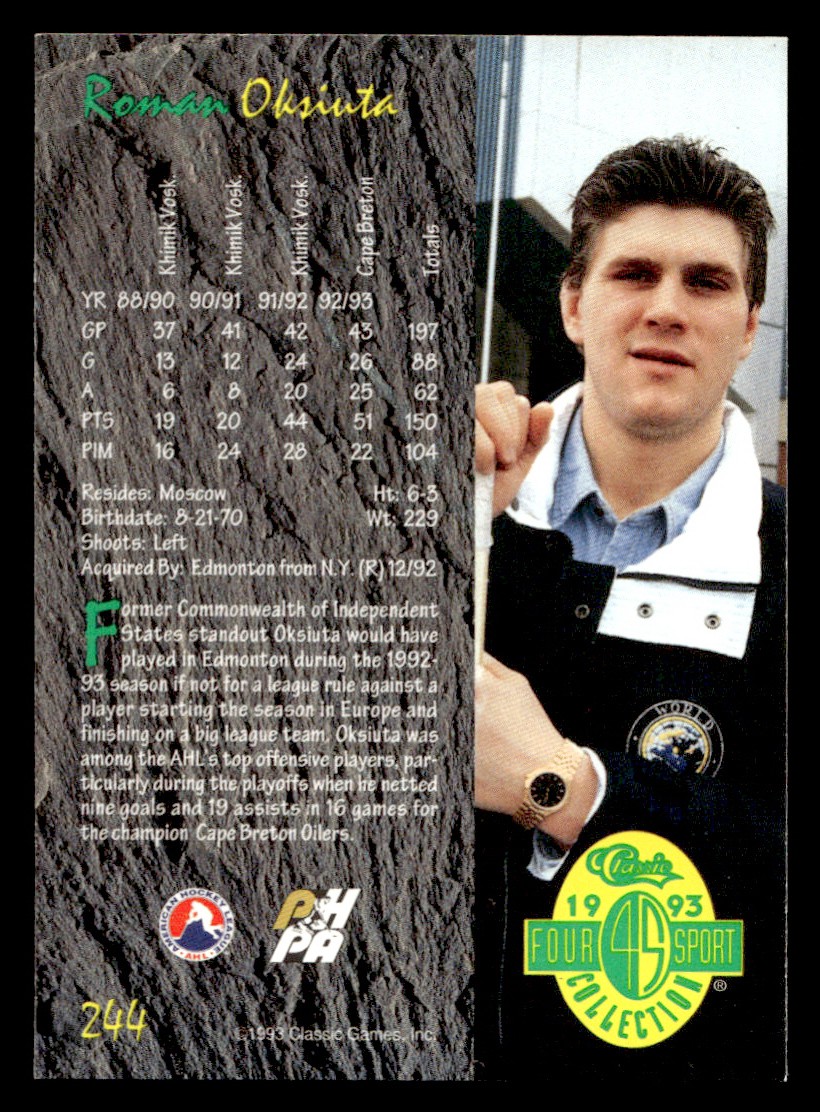 1993 Classic Games, Inc – Roman Oksiuta Ice Hockey card Raw Trading Card