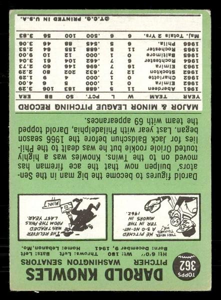 1967 Topps #362 Darold Knowles GD – VG