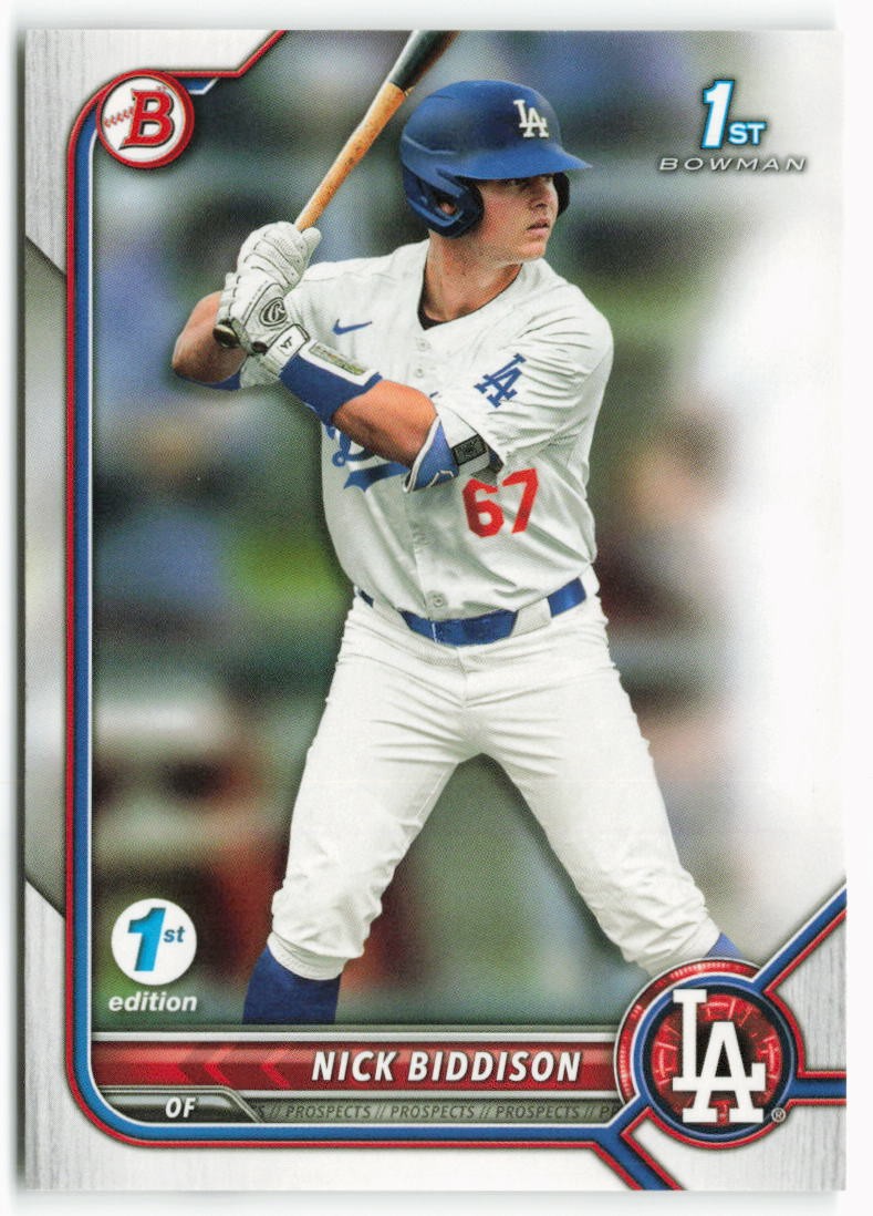 2022 Nick Biddison Bowman Draft 1st Edition Rookie – Los Angeles Dodgers
