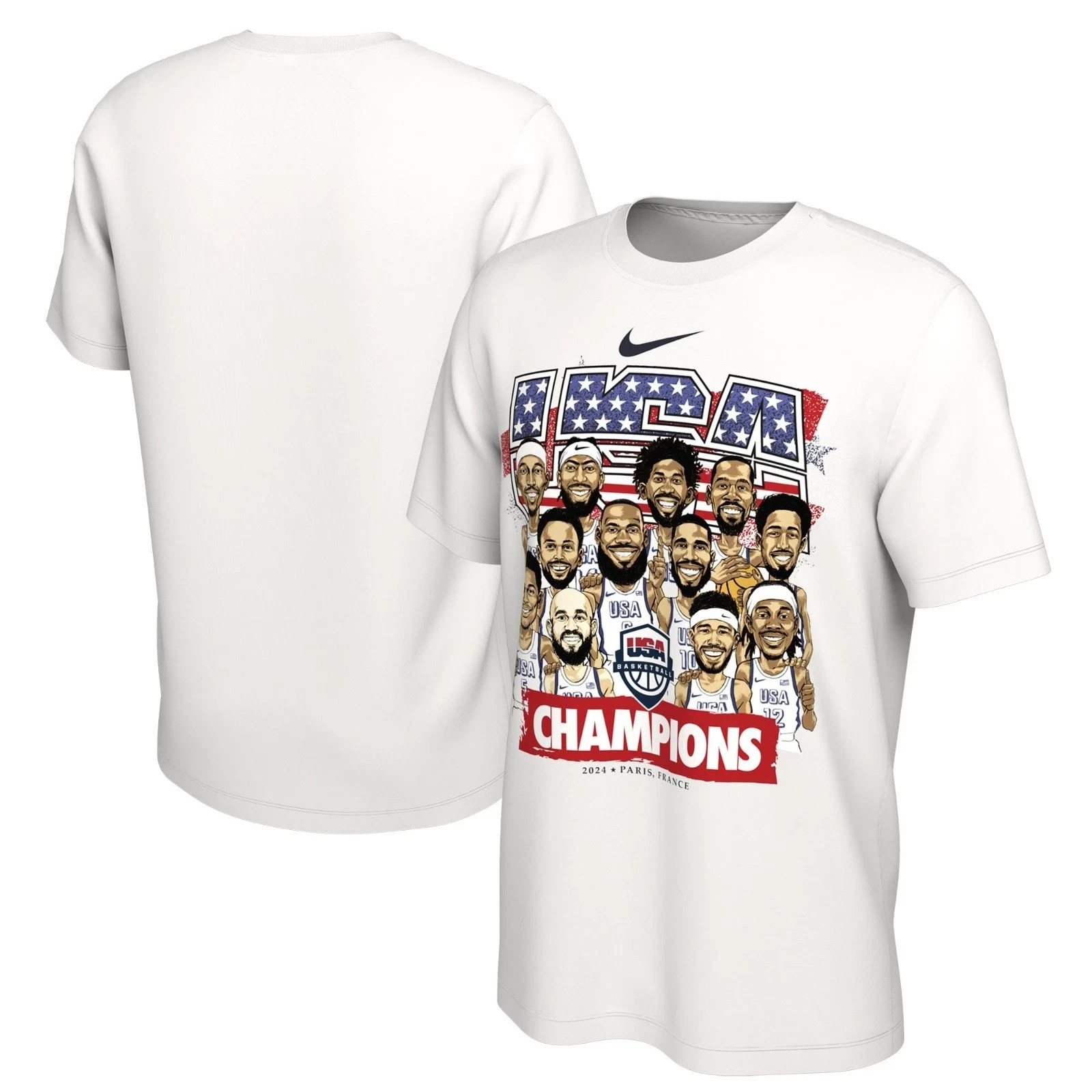 USA Men’s Basketball Nike 2024 Summer Olympic Gold Medal Team Caricature T-Shirt