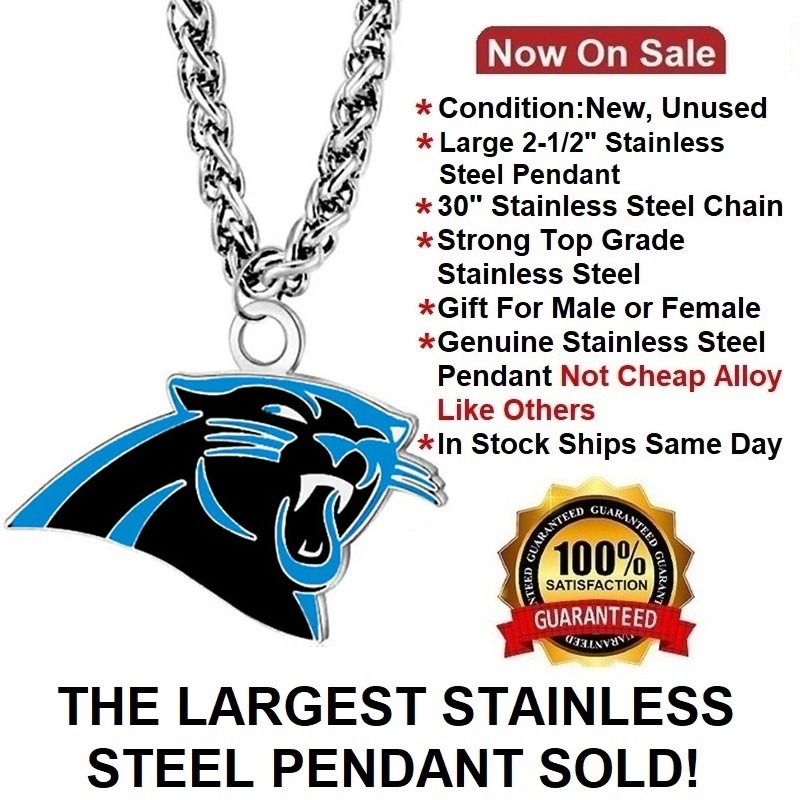 Large 2-1/2″ Carolina Panthers Stainless Steel Pendant Chain Necklace NFL Gift