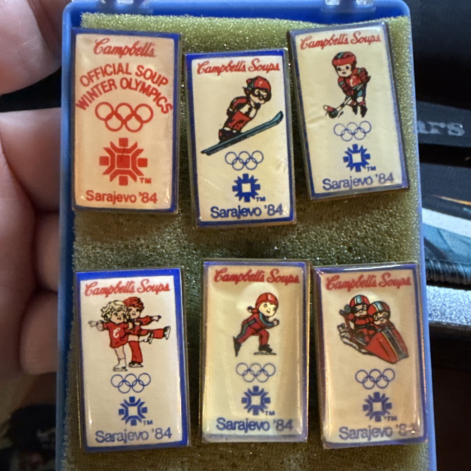 Sarajevo 1984 Winter Games Campbell’s Soup Kids 6 Pin Olympics Mascot Set VTG