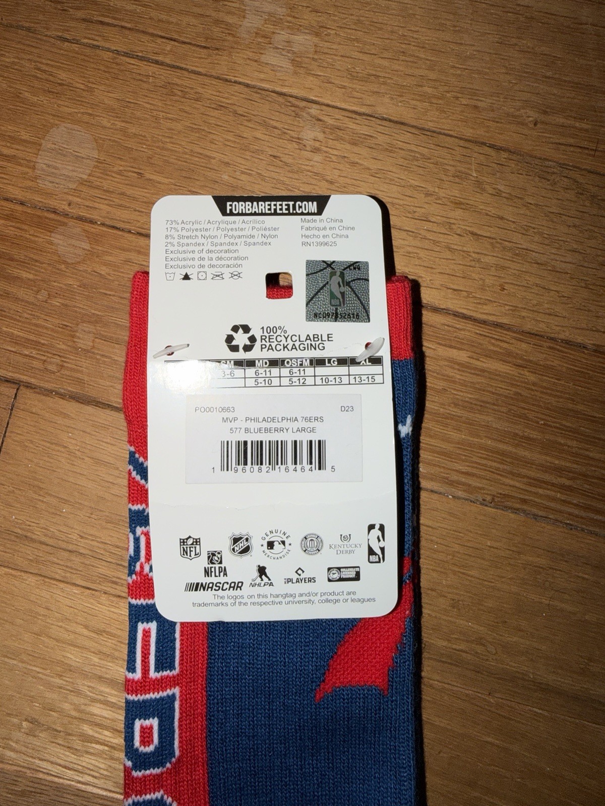 Philadelphia 76ers Unisex Adult Crew Socks Large